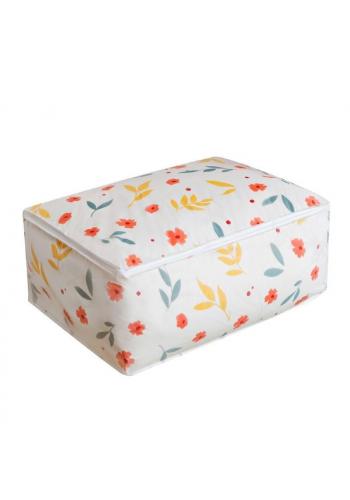 Box na hračky bílé barvy s barevným květovaným potiskem a zapínáním na zip