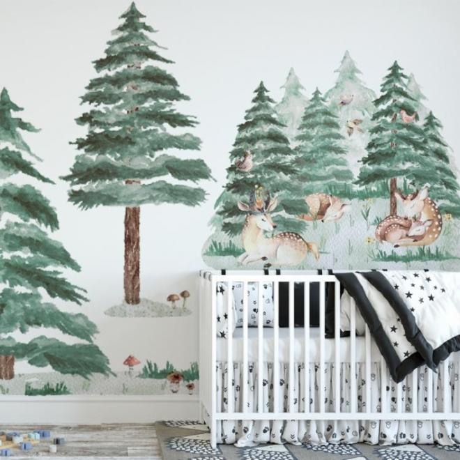 Nálepka do dětského pokoje s motivem lesa a jelenů