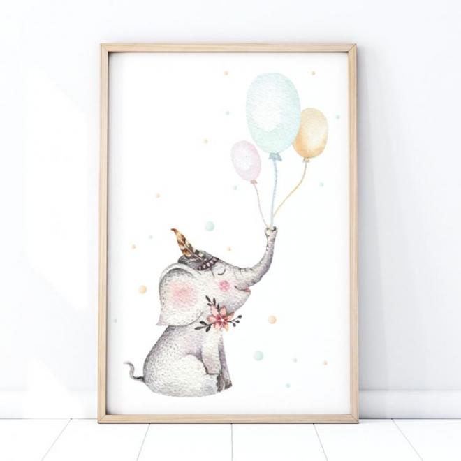 Levně Plakát do dětského pokoje s motivem veselého slona s balony, P035 A3