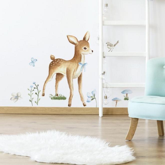 Levně Lesní sada nálepek s motivem jelena do dětského pokoje, DK328 Modrá