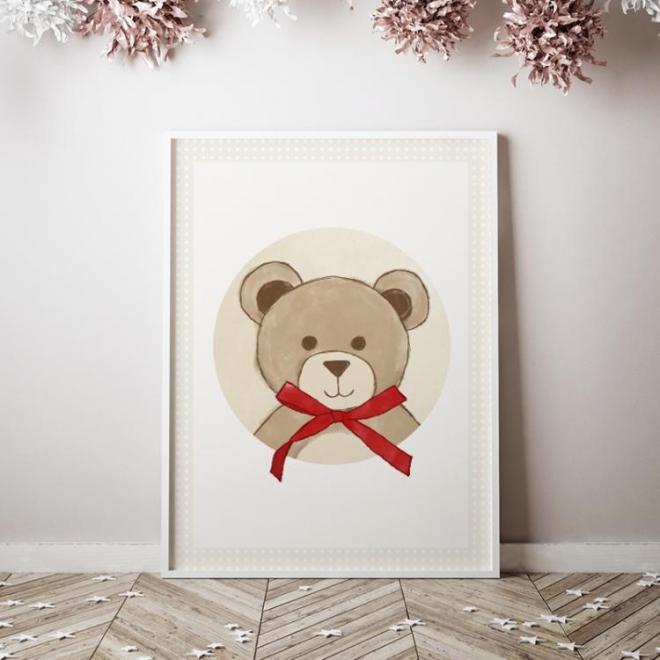 Plakát s motivem medvěda s mašlí