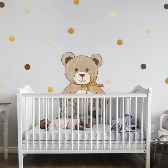 Levně Nálepka do dětského pokoje v podobě medvěda s mašlí, DK240 XL Zlatá