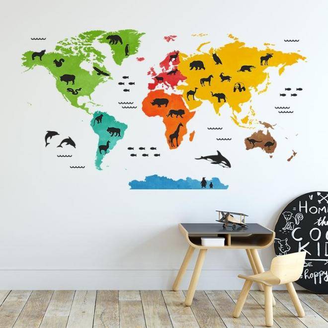 Levně Barevná nálepka v podobě mapy světa, DK222 L