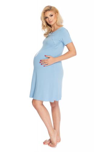 Noční těhotenská a kojící košile s dětskými nohama na břiše v modré barvě