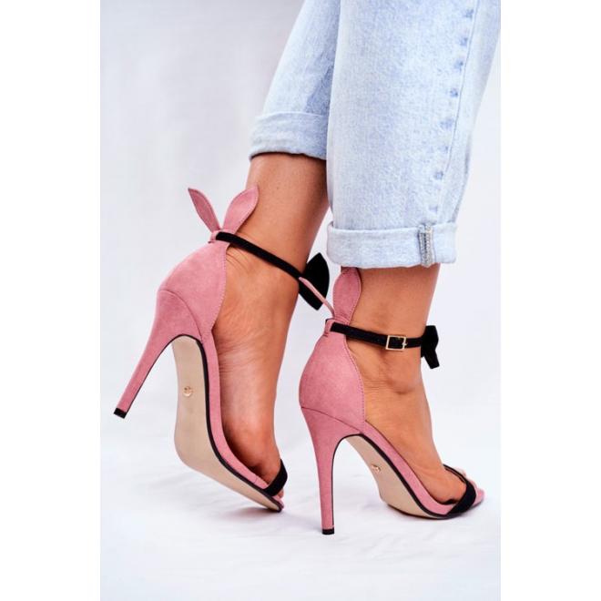 Růžové jehličkové dámské sandály s mašlí