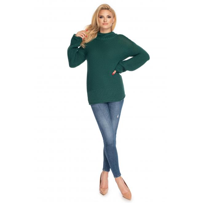 Pohodlný dámský svetr s volnými rukávy v zelené barvě