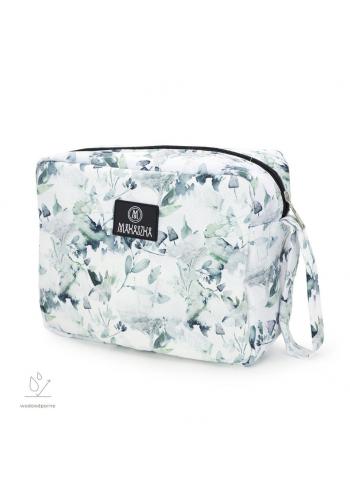 Bílý voděodolný kosmetický kufřík s motivem zelené šalvěje