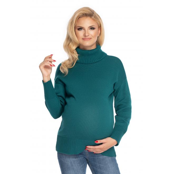 Levně Dámský těhotenský svetr s rolákem zelené barvy, PKB1094 70037 SKLUNI UNI