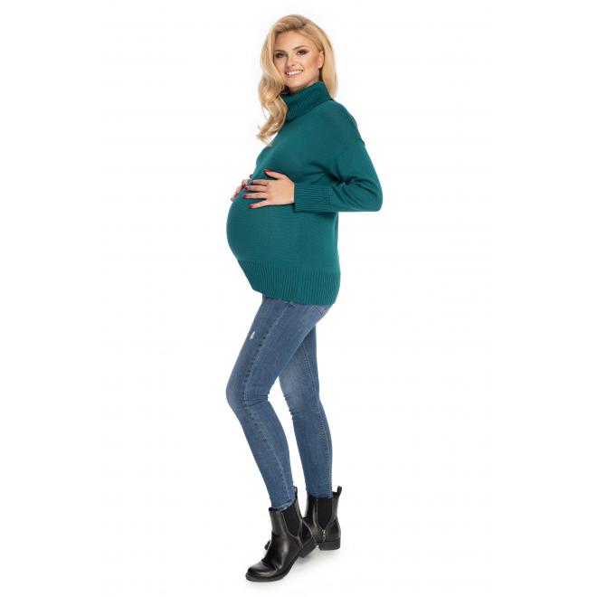 Dámský těhotenský svetr s rolákem zelené barvy