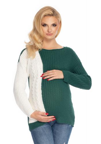 Dvoubarevný těhotenský svetr v bílo-zelené barvě