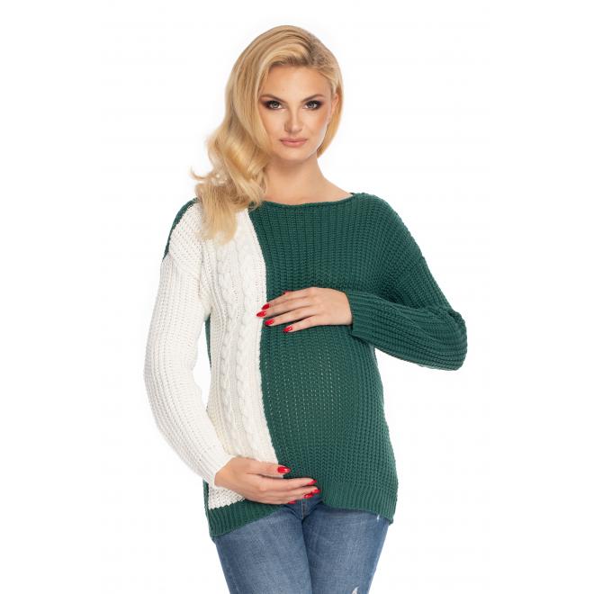 Levně Dvoubarevný těhotenský svetr v bílo-zelené barvě, PKB1095 70039 UNI