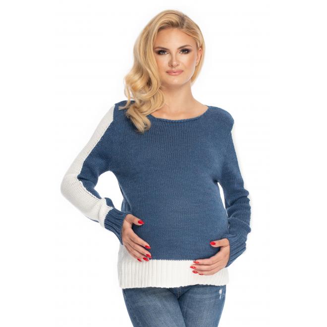 Levně Dvoubarevný těhotenský svetr v bílo-modré barvě, PKB1098 70038 UNI