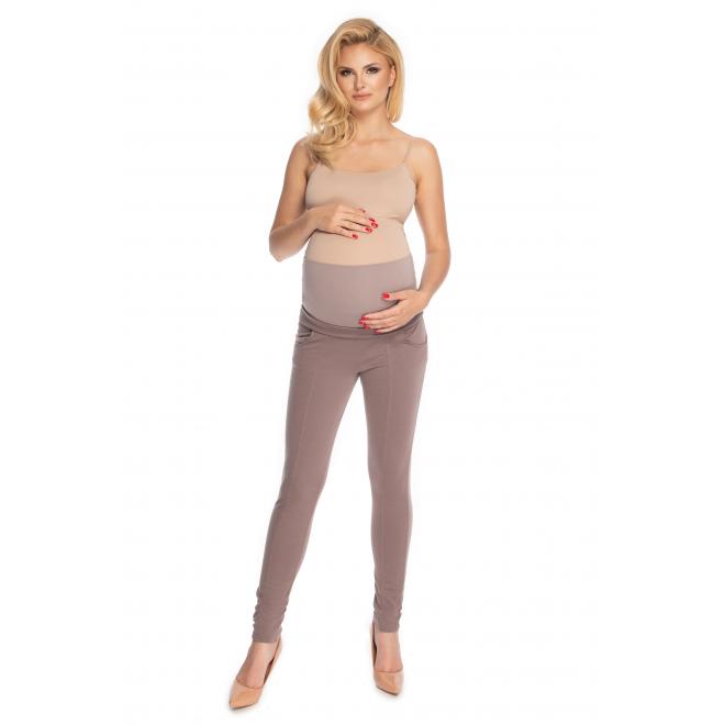 Levně Cappuccinové těhotenské kalhoty úzkého střihu s břišním panelem, PKB1128 0174 L/XL