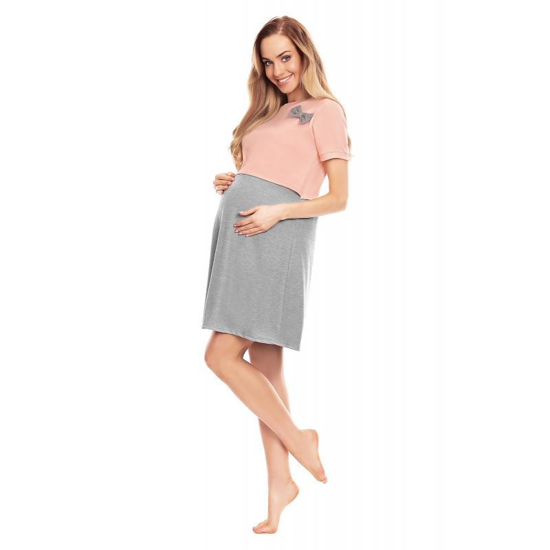 Tehotenská a dojčiaca nočná košeľa v korálovej farbe s mašľou