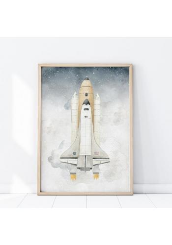Vesmírný plakát s motivem rakety
