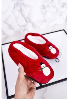 Vánoční teplé papuče se sněhulákem červené barvy