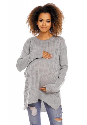 Těhotenský a kojící svetr se zipy na boku v šedé barvě v akci