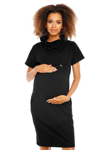 Těhotenské a kojící černé šaty s krátkým rukávem ve slevě