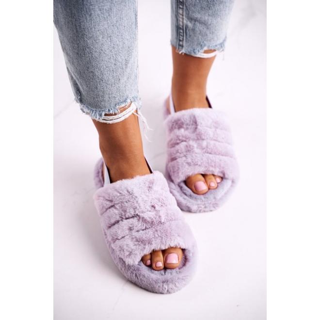 Trendy fialové pantofle s kožešinou pro dámy