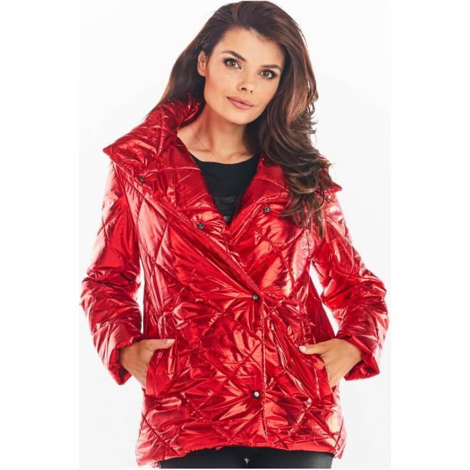 Dámská prošívaná bunda s vysokým límcem v červené barvě