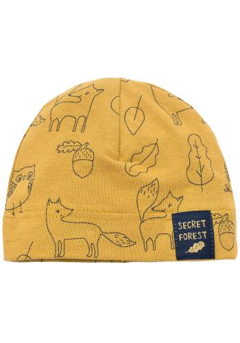 Bavlněná žlutá čepice pro děti s motivem lesních zvířat