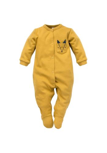 Pohodlný dětský overal žluté barvy s ozdobnou kapsou