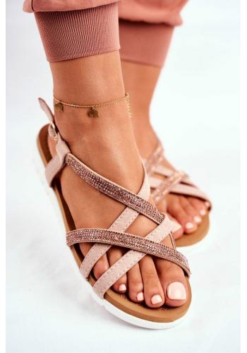 Dámské sandály s kubickými zirkony v růžovo-zlaté barvě