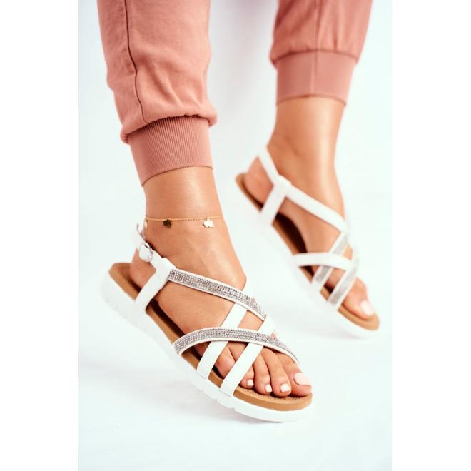 Dámské sandály s kubickými zirkony v bílé barvě