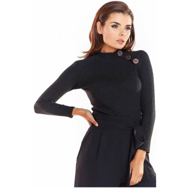 Levně Černý přiléhavý svetr s ozdobnými knoflíky pro dámy, A315 L