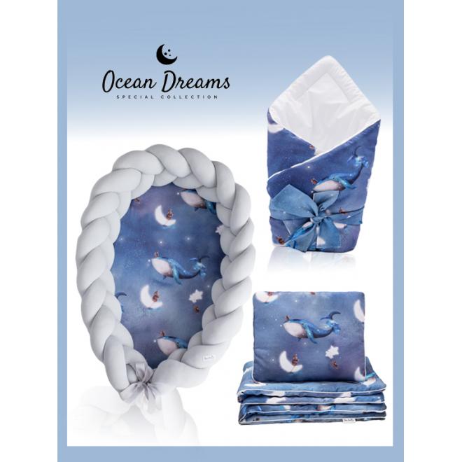 Saténová výbava pro novorozence 4v1 - Ocean Dreams / šedá