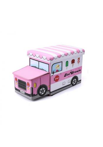 Koš na hračky v podobě zmrzlinového auta v růžovo-bílé barvě