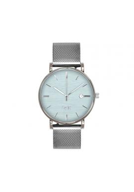 Stříbrno-modré módní hodinky s kovovým řemínkem pro dámy