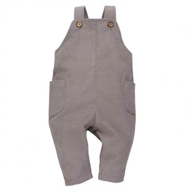 Bavlněné dětské manšestrové kalhoty na šle šedé barvy