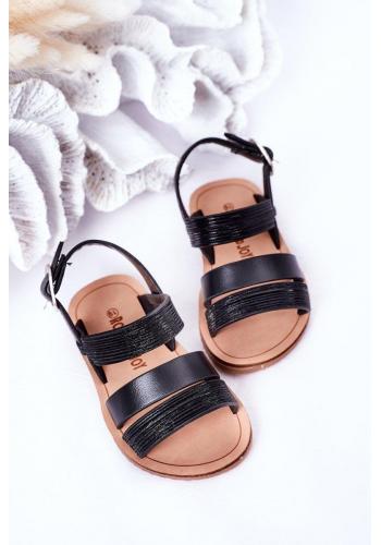 Dětské lesklé sandály v černé barvě