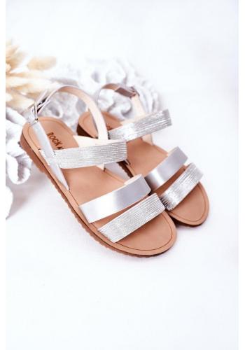 Stylové dětské lesklé sandály ve stříbrné barvě