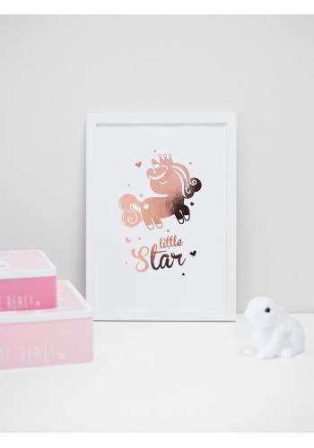 Dětský bílý plakát se zrcadlovou grafikou růžového jednorožce
