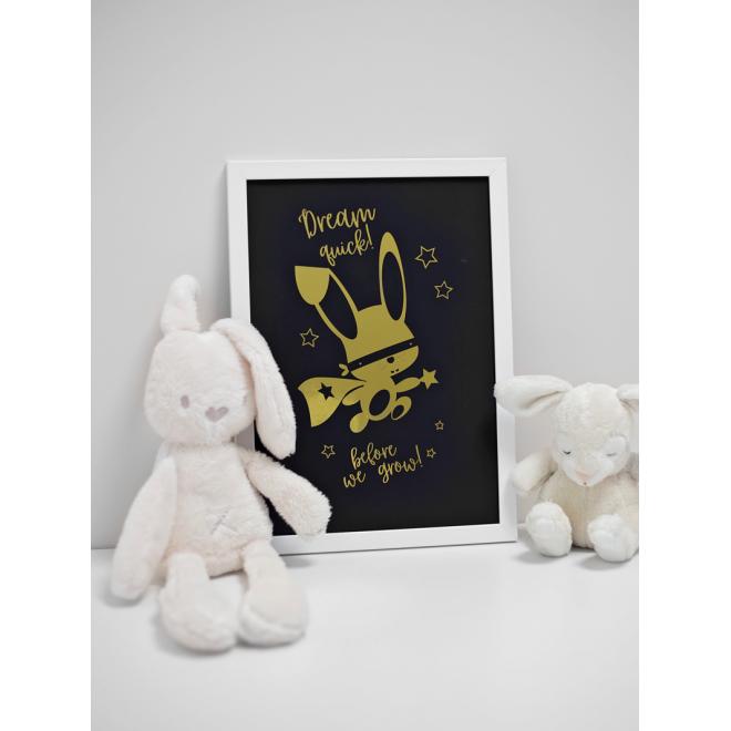 Dětský černý plakát se zrcadlovou grafikou zlatého ninja králíka