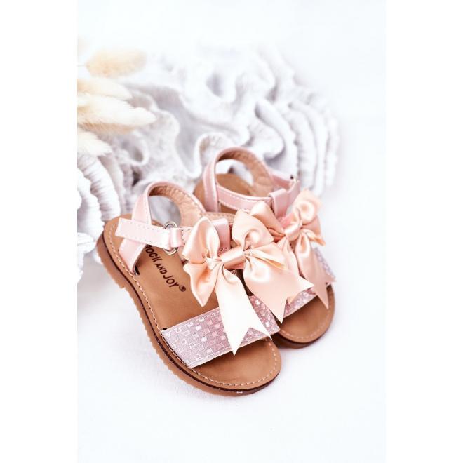 Módní dětské sandály s mašličkou v růžové barvě