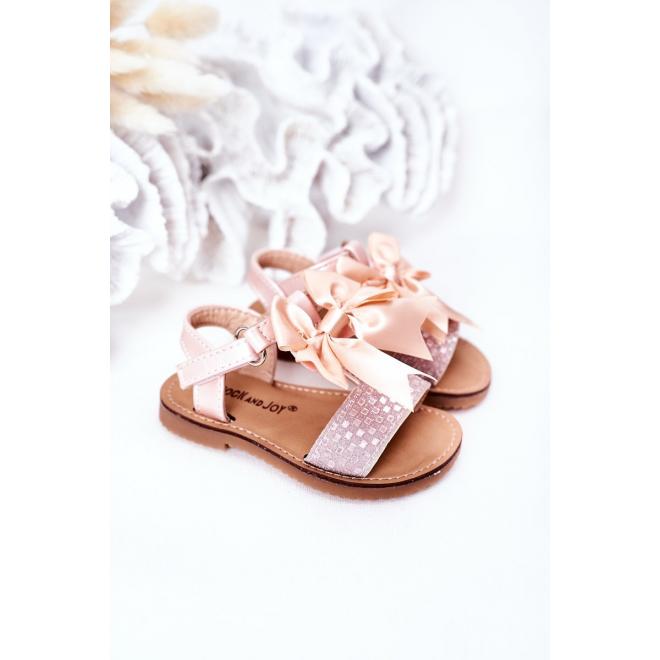 Módní dětské sandály s mašličkou v růžové barvě
