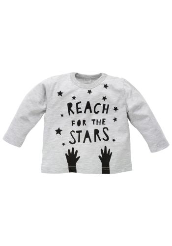 Bavlněná dětská halenka šedé barvy s nápisem a hvězdičkami