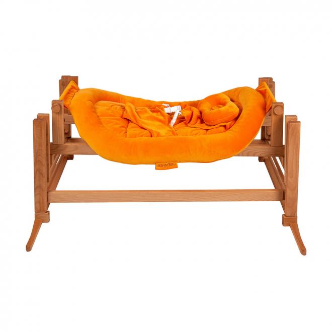 Dřevěná kolébka DREAMER Premium pro miminka s oranžovým matrací - bílý buk