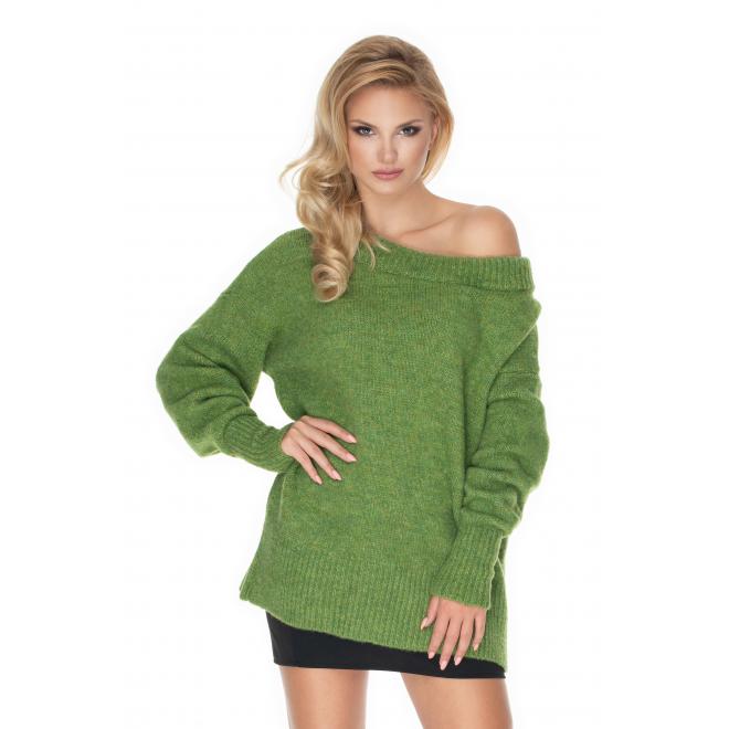 Zelený módní oversize svetr pro dámy