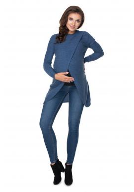 Těhotenský asymetrický svetr v modré barvě