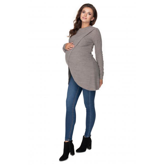 Capuccinový těhotenský asymetrický svetr