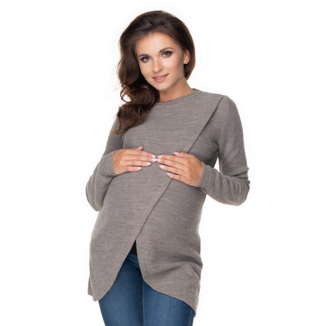 Capuccinový těhotenský asymetrický svetr