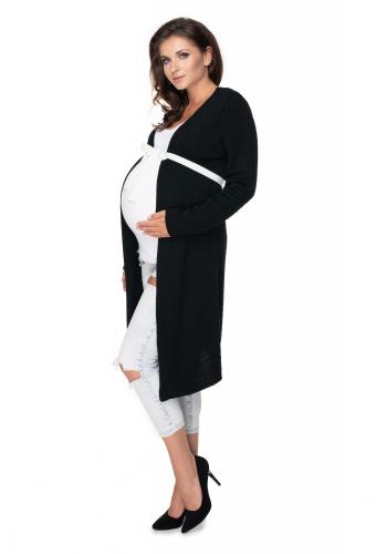 Černý těhotenský kardigán s páskem kontrastní barvy