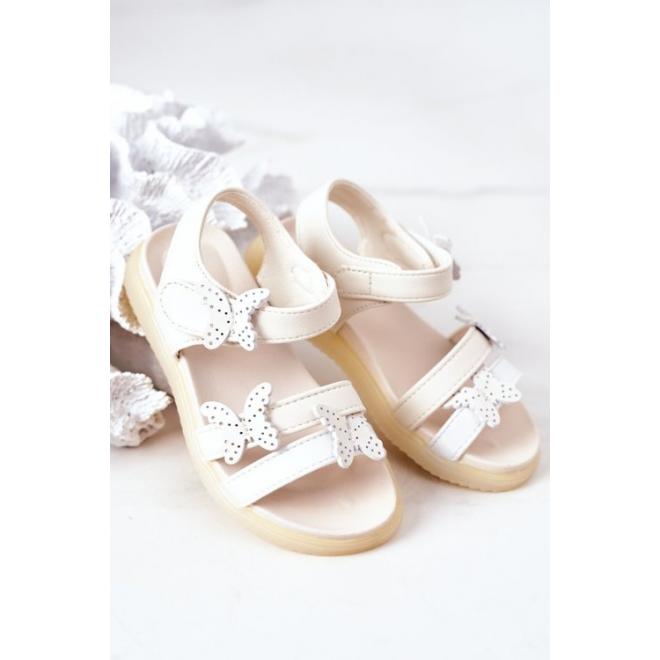 Letní sandály s ozdobnými motýlky v bílé barvě