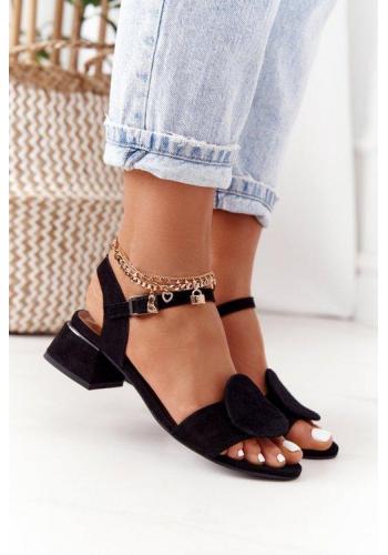 Módní dámské semišové sandály na podpatku černé barvy