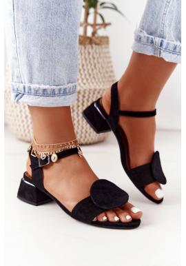 Módní dámské semišové sandály na podpatku černé barvy