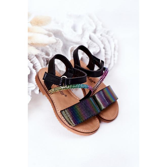 Módní dětské sandály s flitry v černé barvě